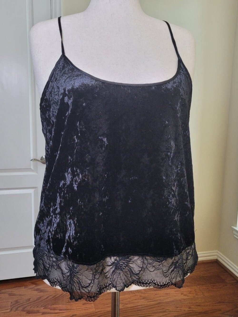 Black Velvet Lace Cami Top Racer Back Women XL Lingerie Steampunk Gothic Boho